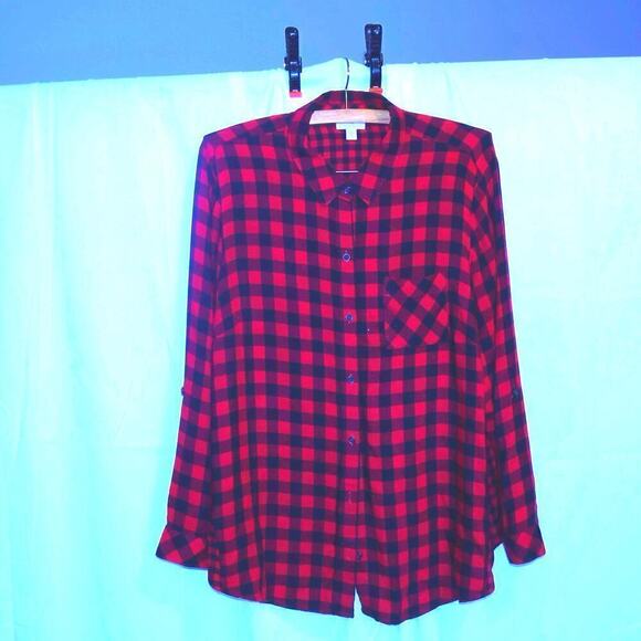 J. Jill Tops - J Jill Button down Soft Flannel Shirt Size XL Long Sleeve Red Black plaid